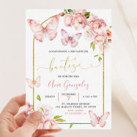 Spanish Pink Peony Floral Butterfly Girl Bautizo