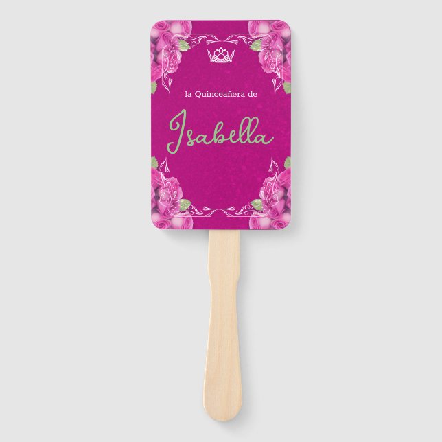 SPANISH PINK ROSES QUINCEAÑERA |  HAND FAN (Front)