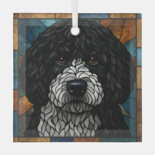 Spanish / Portuguese Water Dog "Stained Glass" Glass Tree Decoration