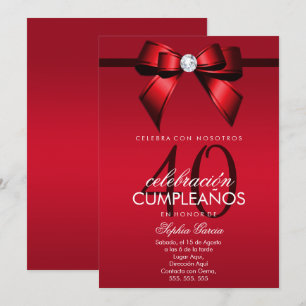 Spanish Posh Gem Bow & Ribbon 40th Birthday Invitation