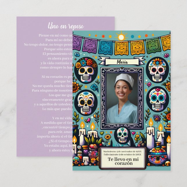 Spanish Prayer Card dia de los muertos (Front/Back)