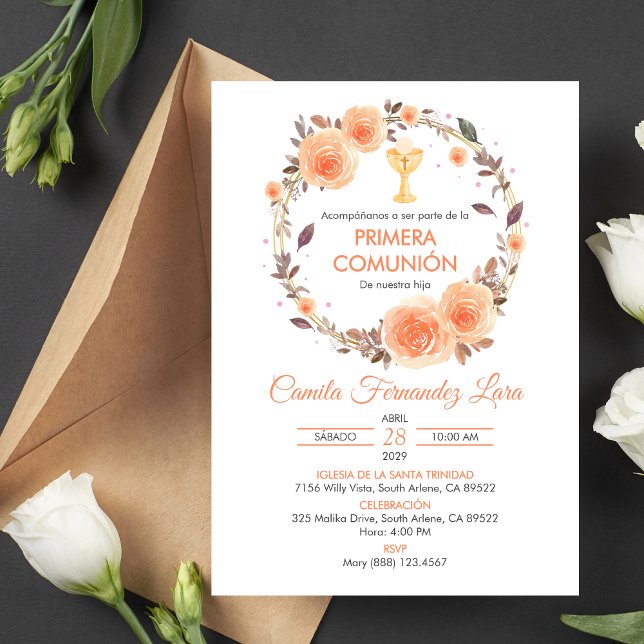 Spanish Primera Comunion Chalice First Communion Invitation (Creator Uploaded)