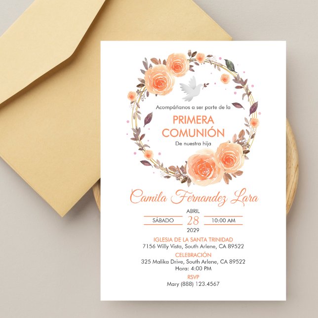 Spanish Primera Comunion Wreath First Communion Invitation (Creator Uploaded)
