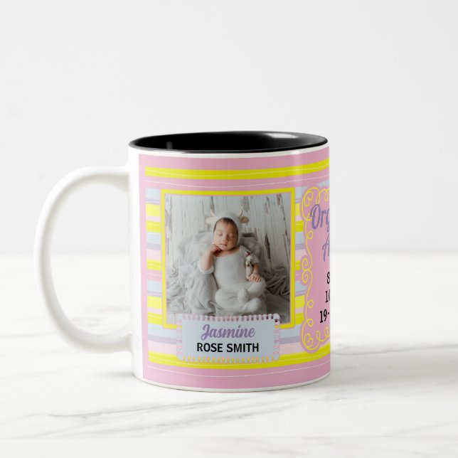 Spanish Proud Grandmother Pink Yellow 2 Photo Two-Tone Coffee Mug (Left)