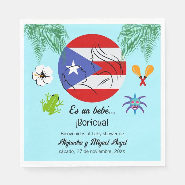 Spanish Puerto Rican Boricua Boy Baby Shower Napkin (Front)