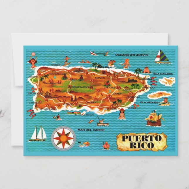 Spanish Puerto Rico 5x7 Map Postcard (Front)