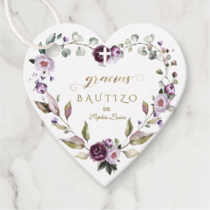 Spanish Purple Pink Flowers Gracias Bautizo Favour Tags