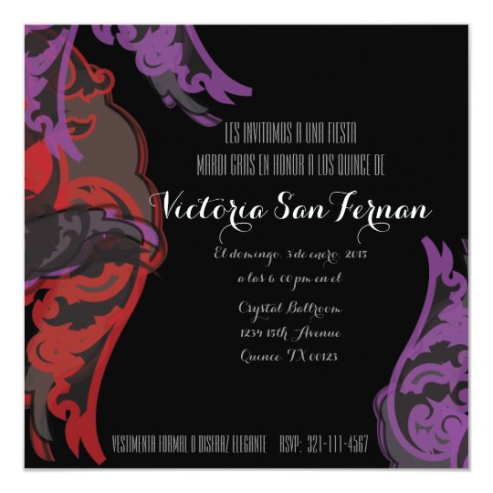 spanish quince MARDI GRAS birthday invitation