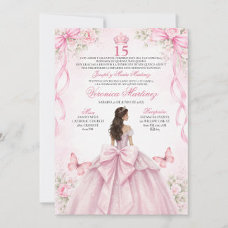 Spanish Quinceañera Blush Pink 15 Años Princess Invitation