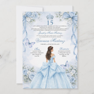 Spanish Quinceañera Dusty Blue 15 Años Princess Invitation