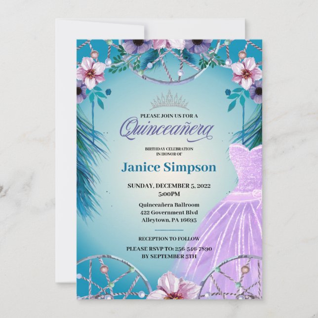 Spanish Quinceañera feather Dream catcher Invitati Invitation (Front)