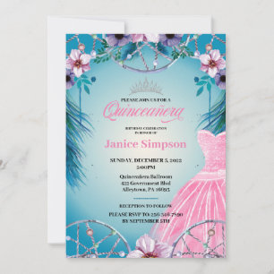 Spanish Quinceañera feather Dream catcher pink Inv Invitation