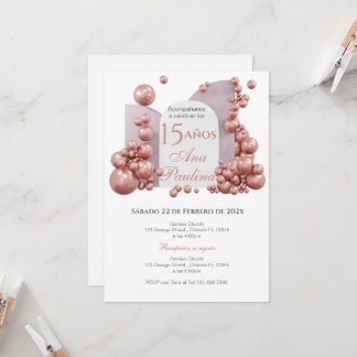 Spanish Quinceañera Pink Balloons Invitation