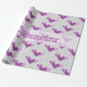Spanish Quinceanera Pink Purple Hearts Wrap Paper