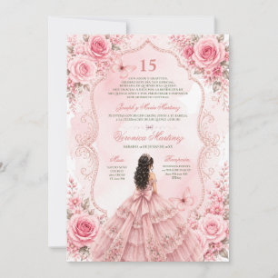 Spanish Quinceañera Pink Roses 15 Años Princess Invitation