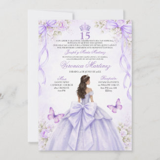Spanish Quinceañera Purple Princess Dress 15 Años Invitation