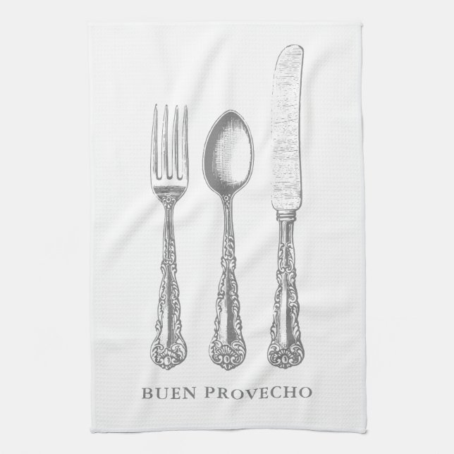 Spanish Quote kitchen towel, fork, spoon, knife Tea Towel (Vertical)