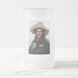 Spanish Ranchero Cowboy in Old West Saloon Frosted Glass Beer Mug