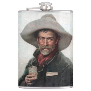 Spanish Ranchero Cowboy in Old West Saloon Hip Flask