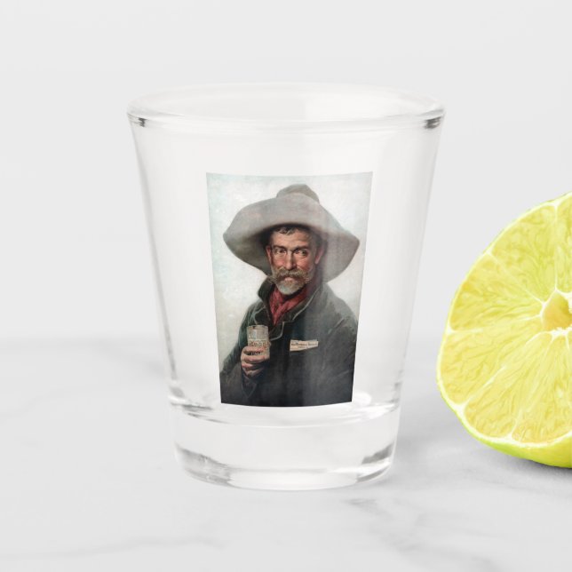 Spanish Ranchero Cowboy in Old West Saloon Shot Glass (Front)