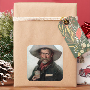 Spanish Ranchero Cowboy in Old West Saloon Square Sticker