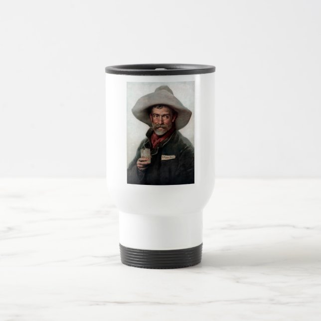 Spanish Ranchero Cowboy in Old West Saloon Travel Mug (Center)