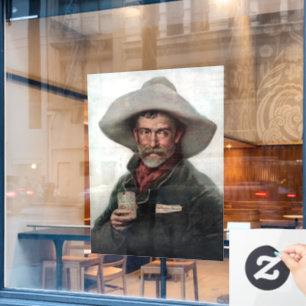 Spanish Ranchero Cowboy in Old West Saloon Window Cling
