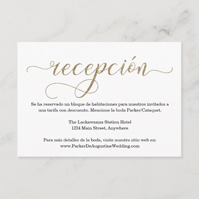 Spanish Reception Gold Glitter Enclosure Card (Front)
