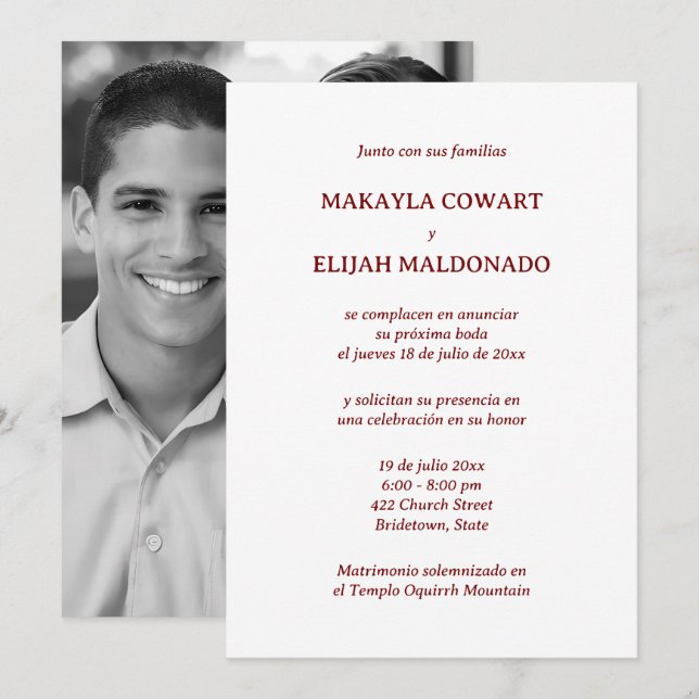 Spanish Red and White Wedding Reception Invitation (Front/Back)