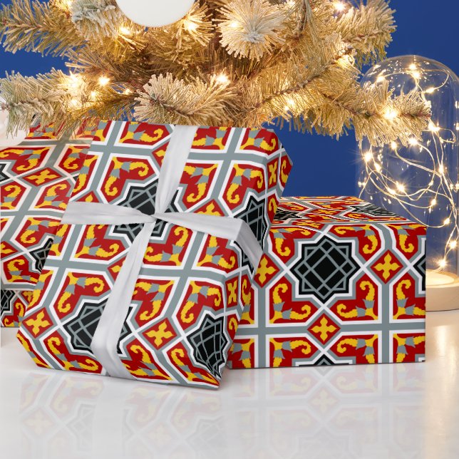 Spanish red and yellow octagonal pattern wrapping paper (Holidays)