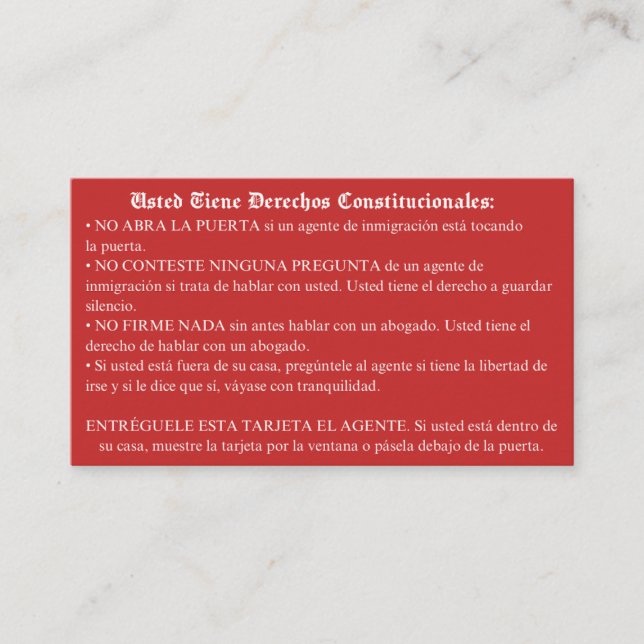 Spanish Red Card- Immigration Rights Card (Front)