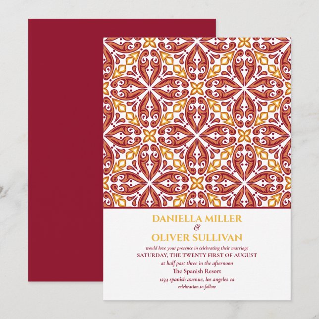 Spanish Red Orange Tile Mediterranean wedding V1 Invitation (Front/Back)