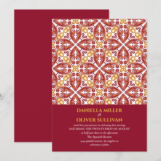 Spanish Red Orange Tile Mediterranean wedding V2 Invitation (Front/Back)