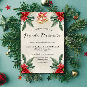 Spanish Red Poinsettias Posada Navideña Christmas Invitation