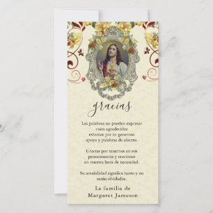 Spanish Religious Funeral Sacred Heart Jesus Thank You Card
