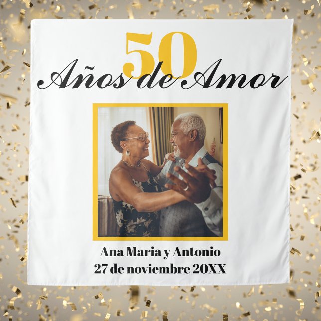 Spanish Retro Black Gold 50th Wedding Anniversary  Tapestry (Creator Uploaded)