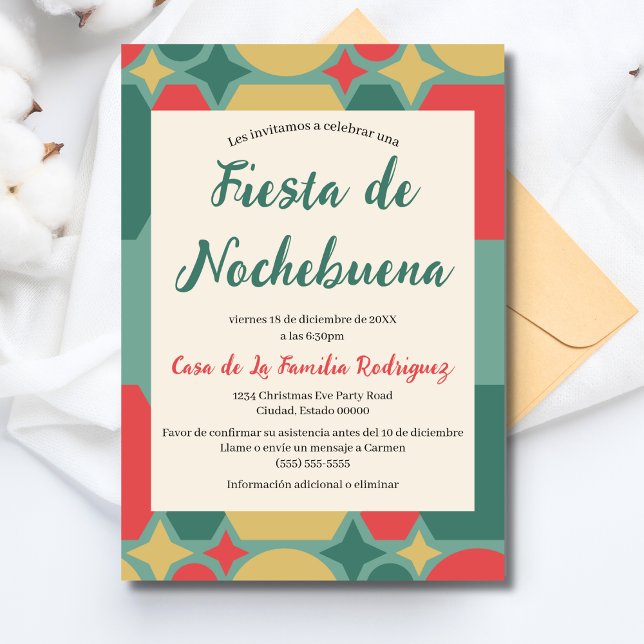 Spanish Retro Festive Fiesta Nochebuena Christmas Invitation (Creator Uploaded)