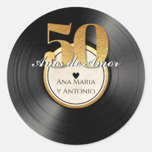 Spanish Retro Vinyl Record 50th Anniversary Classic Round Sticker