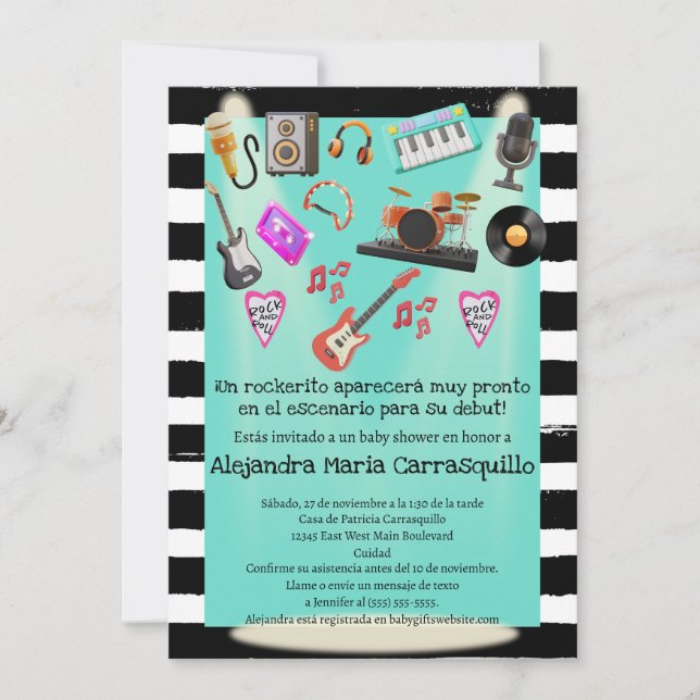 Spanish Rock n Roll Teal Baby Boy Shower  Invitation (Front)