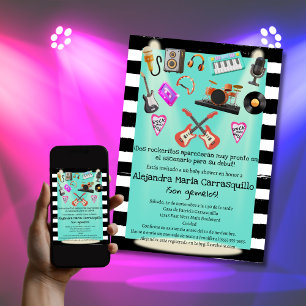 Spanish Rock n Roll Teal Twins Baby Shower  Invitation