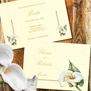 Spanish, Romantic Colours Cala Lily Mexican Weddin Invitation
