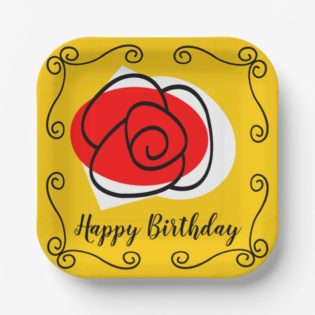 Spanish Rose Corners Birthday square Paper Plate (Front)