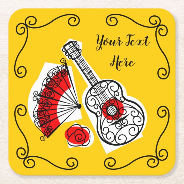 Spanish Rose Corners Text coaster square (Front)
