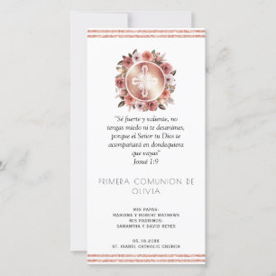 Spanish, Rose Gold First Communion Bookmark Favour Thank You Card