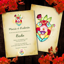 Spanish, Rustic Floral Heart Mexican Wedding 