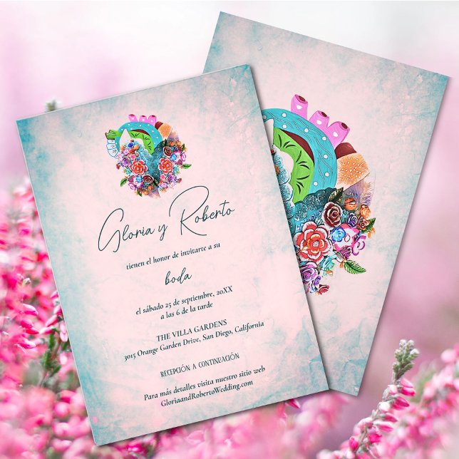 Spanish, Rustic Flowers Heart Mexican Wedding Invitation (Creator Uploaded)