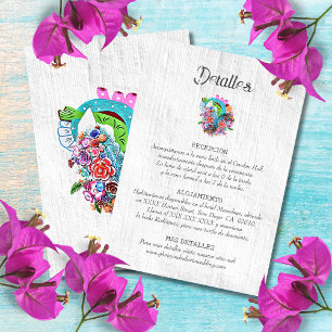 Spanish, Rustic Heart Mexican Wedding Details RSVP Card