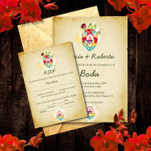 Spanish, Rustic Heart Mexican Wedding RSVP Card
