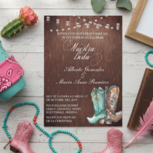 Spanish Rustic Wood Cowboy Boots  Invitation