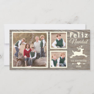 Spanish Rustic Wood Reindeer Beige Navidad Photo Holiday Card
